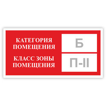 Знак «Категория помещения, класс зоны помещения», B05.2 (пластик, 200х100 мм)